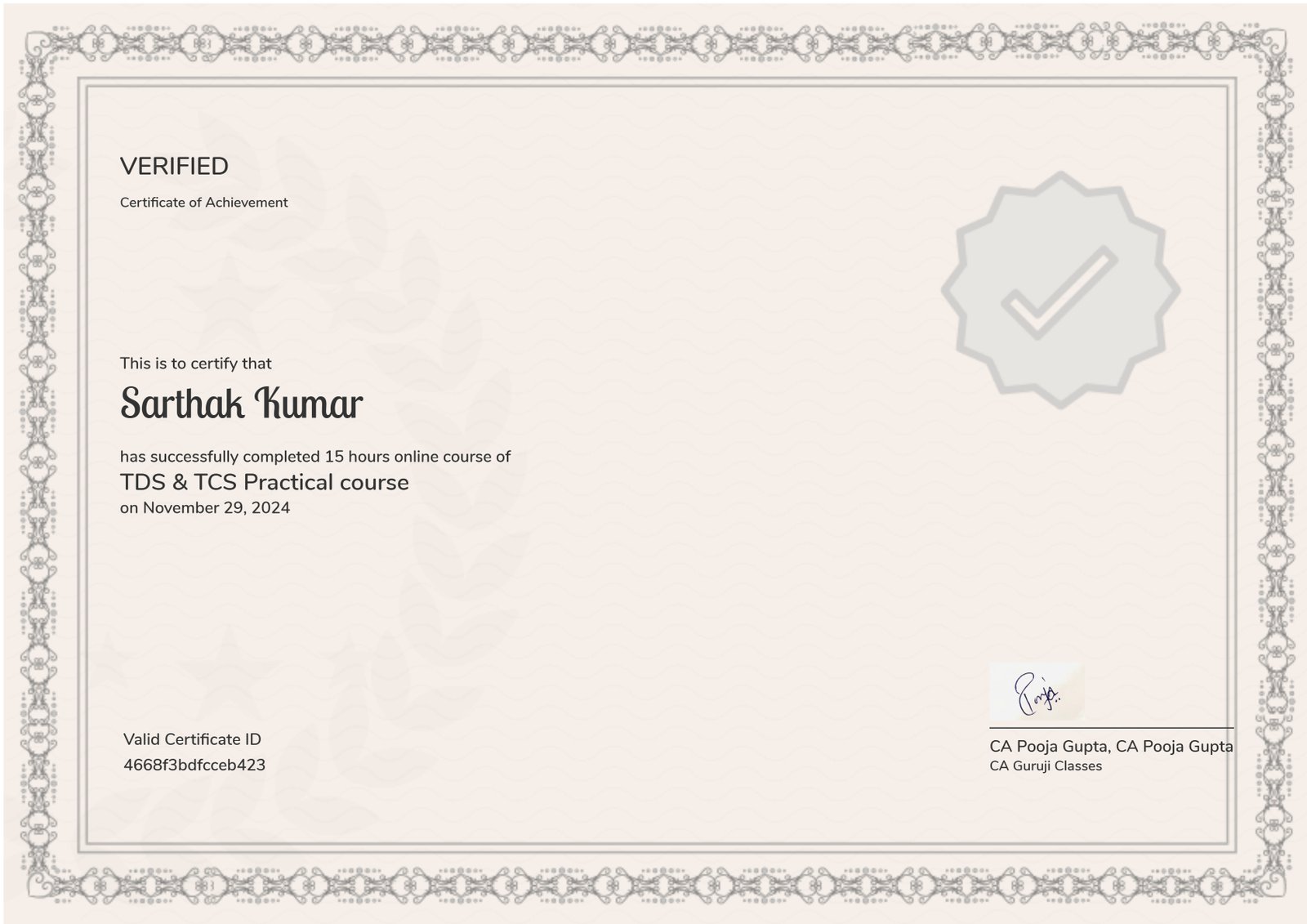 TDS & TCS Practical course